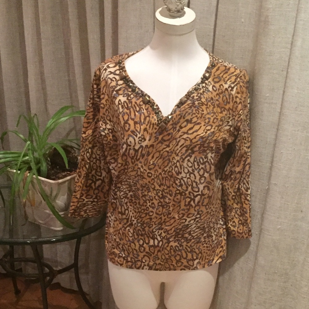 Ruby Rd Embellished Neckline Leopard Print Cotton… - image 2